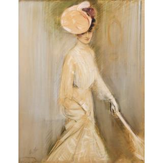 Paul-César Helleu - Portrait De Jeune Femme À L\'Ombrelle