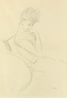 Paul-César Helleu - Portrait of a contemplative young lady, seated in a chair
