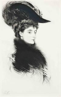 Paul Cesar Helleu - Portrait of a Lady in a Feather Hat