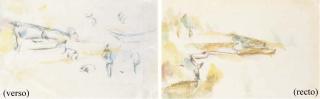 Paul Cézanne - Coin du Lac d\'Annecy (recto); Etudes de barque et figures (verso)