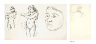 Paul Cézanne - Etude de personnage, vu de dos (recto); Etudes d\'une baigneuse s\'essuyant et Tête de Madame Cézanne (verso)