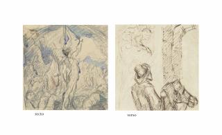 Paul Cezanne - Nu debout tenant une épée (recto); Homme à cheval et femme à la fenêtre (verso)