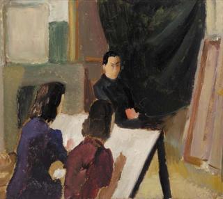 Paul Citroen - Ronnie de Leeuw and Mientje Corein painting, with Mr de Vos as their model