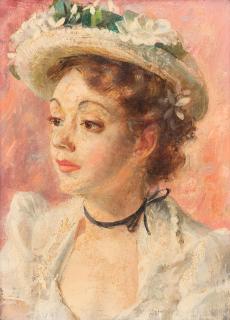 Paul Clemens - Portrait of a Woman Signed \'Clemens\' upper right. Oil on canvas, framed. 8 x 6 in. (20.4 x 15.3 cm)