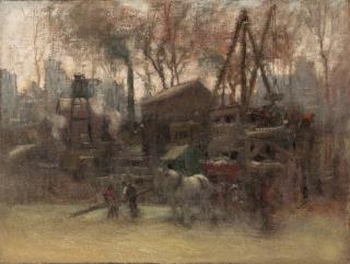 Paul Cornoyer - Construction Site, New York 12 1/8 x 16 1/16 in. (30.8 x 40.8 cm.)