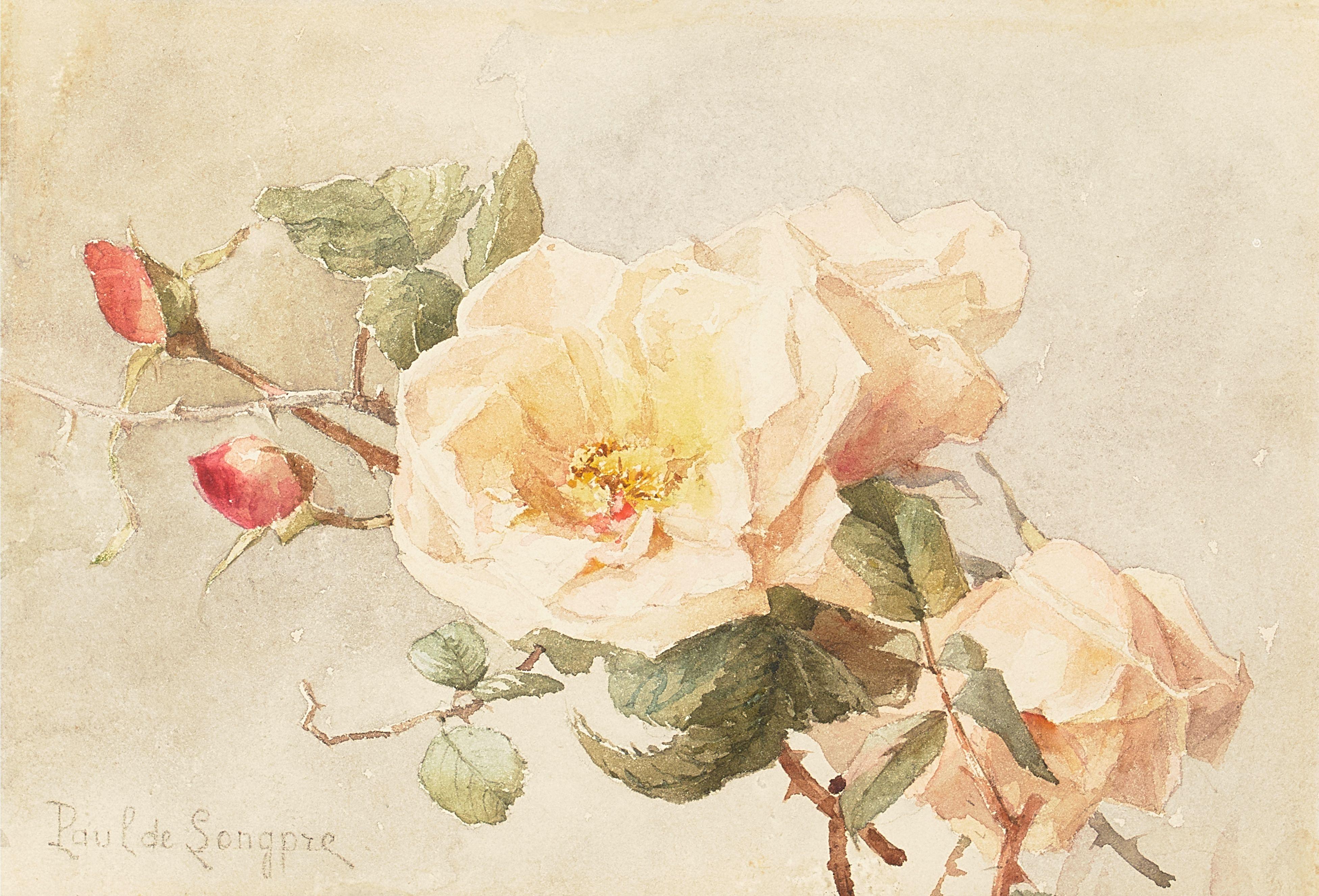 Paul de Longpre - Cut Roses sight 6 1/2 x 9 1/2 in. framed 15 1/2 x 18 1/4 in.