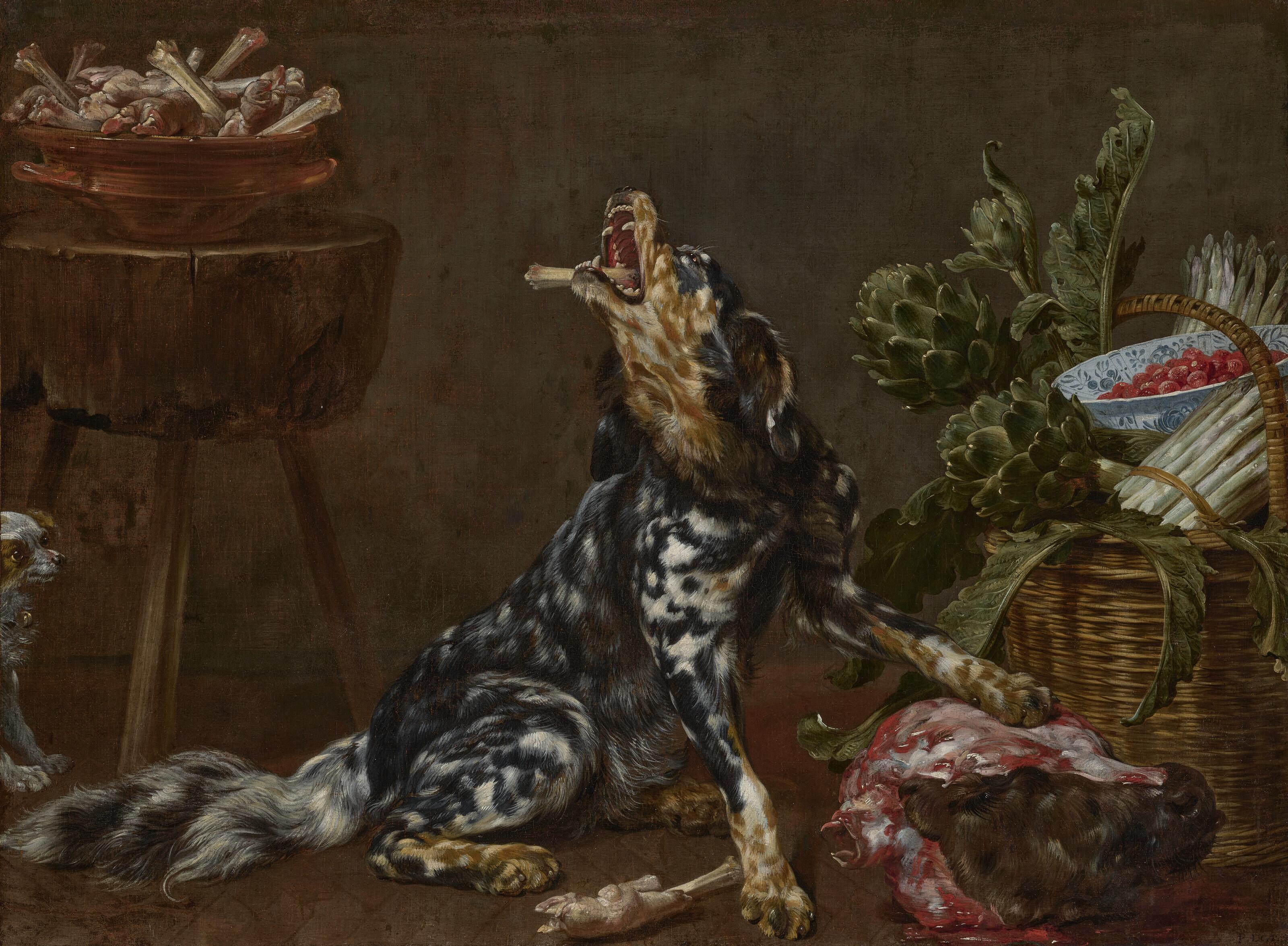 Paul de Vos - A hunting dog enjoying the spoils of the hunt