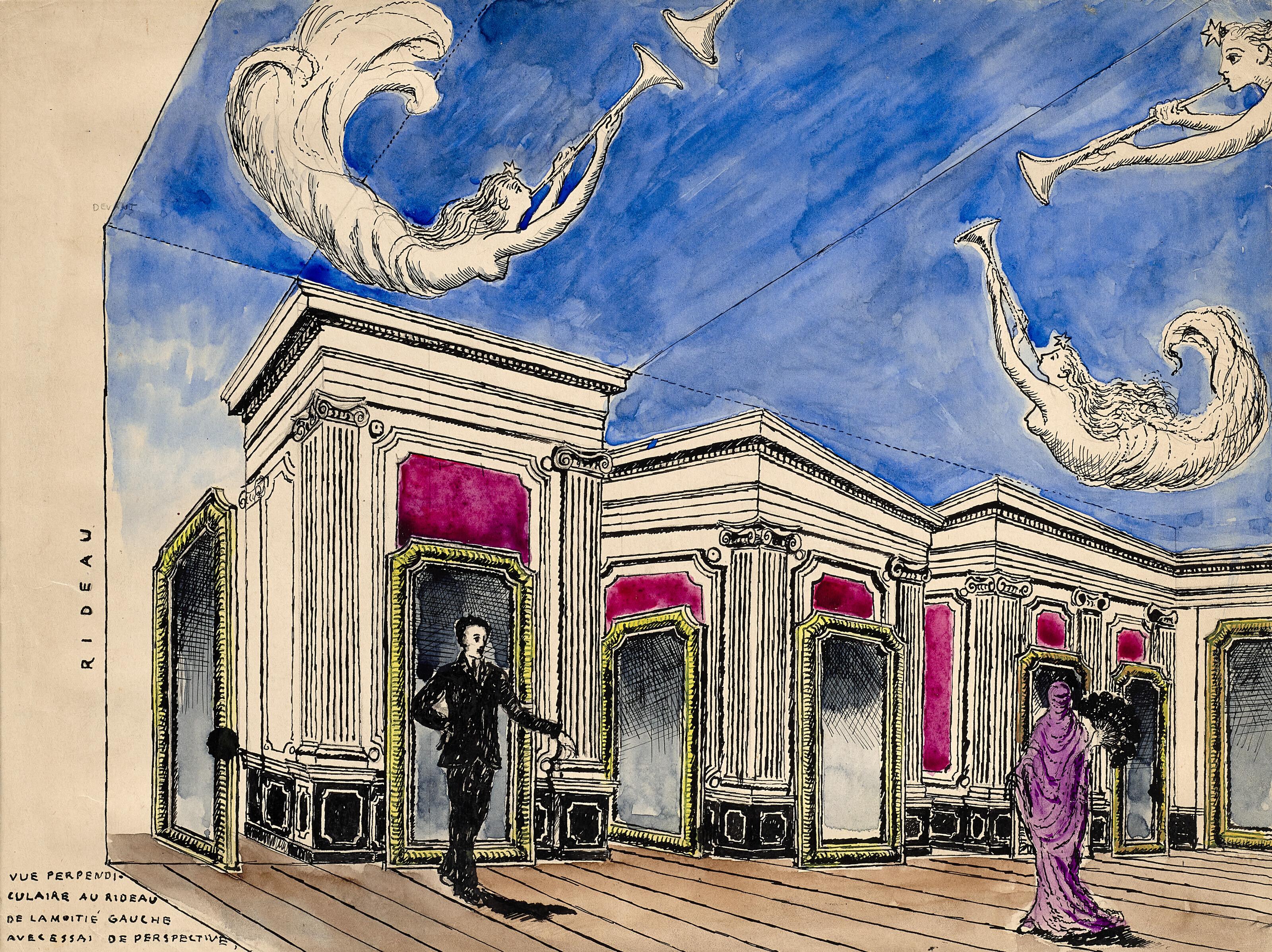 Paul Delvaux - Dessin préparatoire pour le décor d\'\