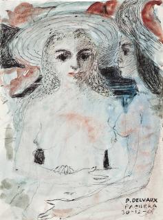 Paul Delvaux - Deux Nus Aux Chapeaux