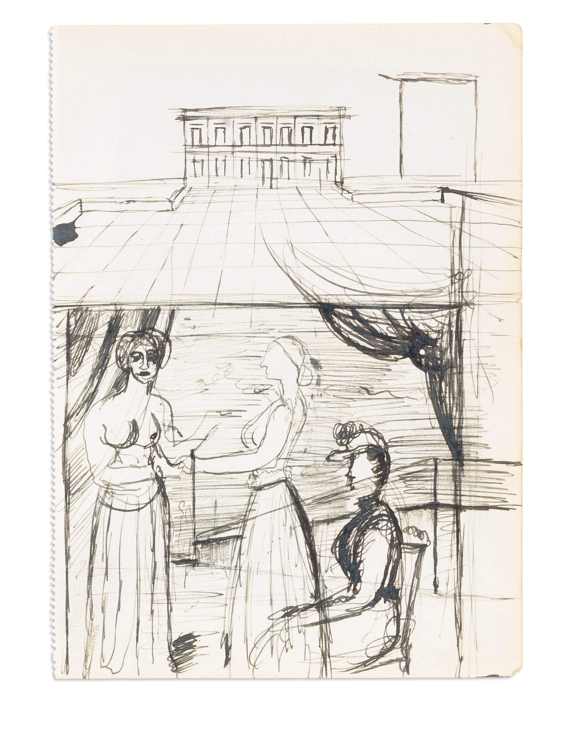 Paul Delvaux - Esquisse pour le tableau \'Le Viol\'