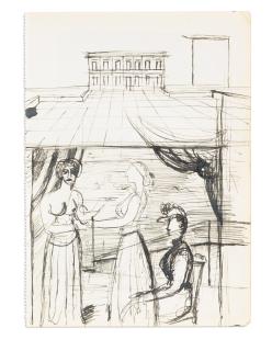 Paul Delvaux - Esquisse pour le tableau \'Le Viol\'