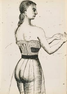 Paul Delvaux - Etude De Profil De Personnage Féminin Corseté