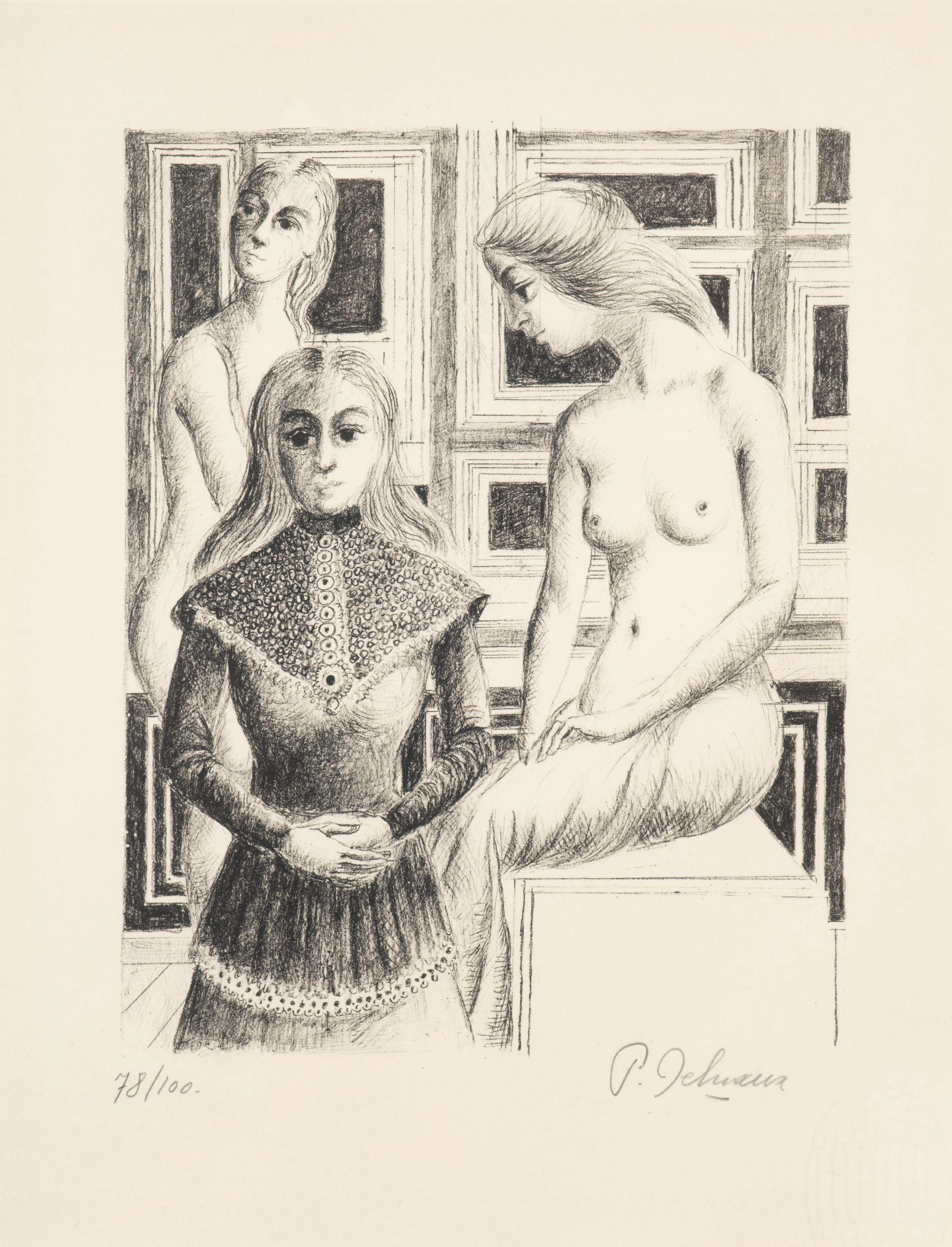 Paul Delvaux - Femmes au tabouret, décembre 1975