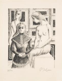 Paul Delvaux - Femmes au tabouret, décembre 1975