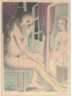 Paul Delvaux - Mauve Curtains, from Les Dessins de Paul Delvaux (Jacob 15)
