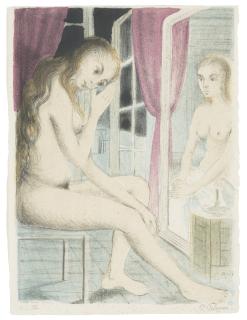 Paul Delvaux - Mauve Curtains, from Les Dessins de Paul Delvaux