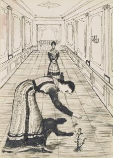 Paul Delvaux - Study for Femme à la rose