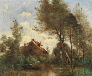 Paul Désiré Trouillebert - Figures in a punt on a lake