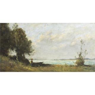 Paul-Désiré Trouillebert - French La Lavandiere Marchant Au Bord De La Loire