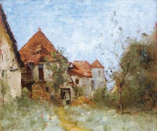 Paul-Désiré Trouillebert - Personnage Entrant Dans Une Maisonpaul-Désiré Trouillebert ; A Person Entering A House ; Signed Lower Left ; Oil On Canvas