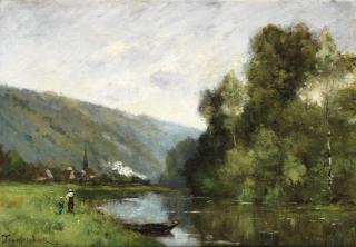 Paul-Désiré Trouillebert - Promeneurs Le Long D\'Un Fleuvepaul-Désiré Trouillebert ; Figures Along A River ; Signed Lower Left ; Oil On Canvas