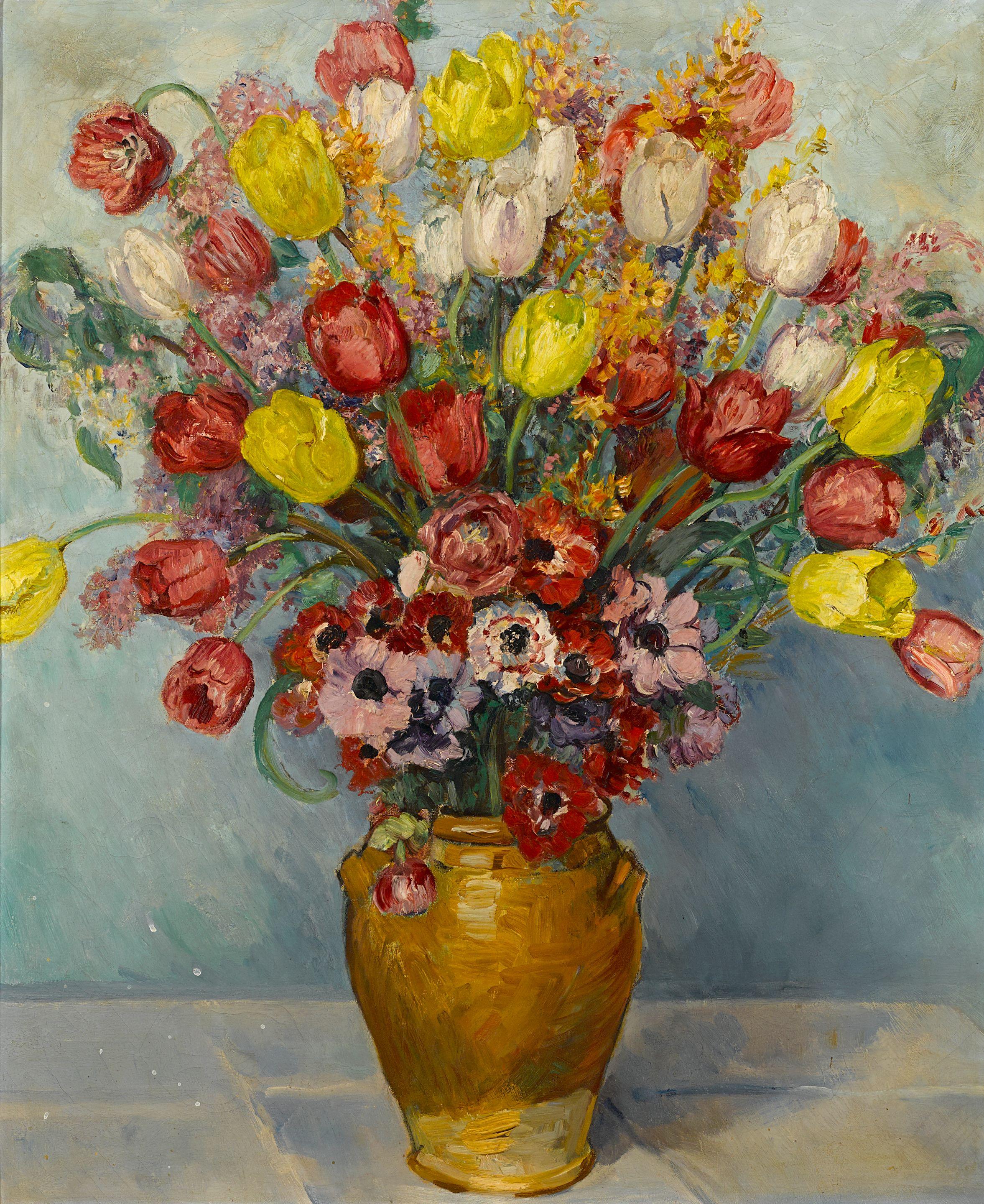 Paul Dougherty - Still life with Tulips and Anemones