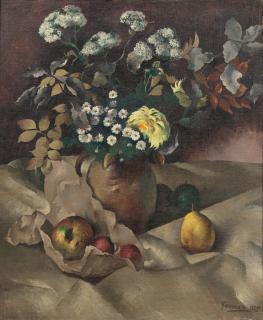 Paul-Elie Gernez - STILL LIFE WITH FLOWERS, PEARS AND APPLES