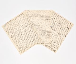 Paul Éluard - 3 Pp. Sur Autant De Feuillets De Format In-4 (270 X 210 Mm), À L’Encre Noire. Quelques Pliures Médianes, Restes D’Agrafes, Trous De Punaise.