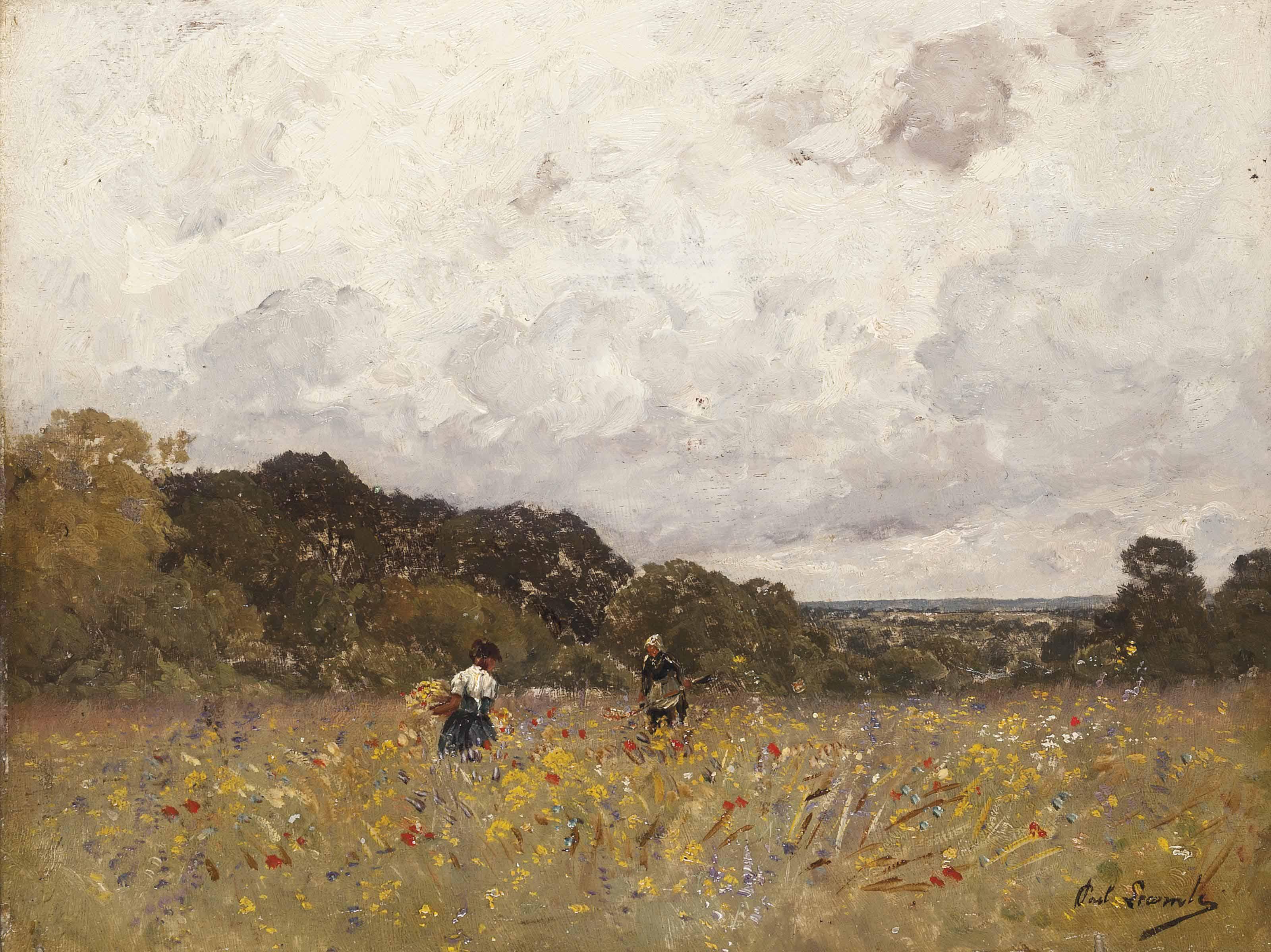Paul Emile Lecomte - The flower pickers