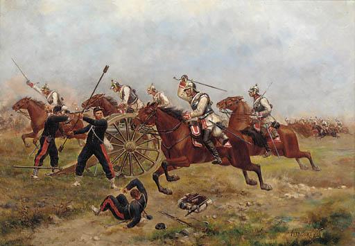 Paul Emile Léon Perboyre - German cavalry charging French artillery