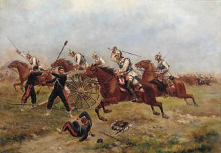 Paul Emile Léon Perboyre - German cavalry charging French artillery