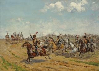 Paul Émile Léon Perboyre - Le Maréchal Augereau, Après Avoir Dirigé La Division Heudelet, Déploie Son Artillerie Sur Le Plateau Du Landgrafenberg À La Bataille D\'Iéna Le 14 Octobre 1806 (Selon Une Inscription Au Revers Du Panneau)