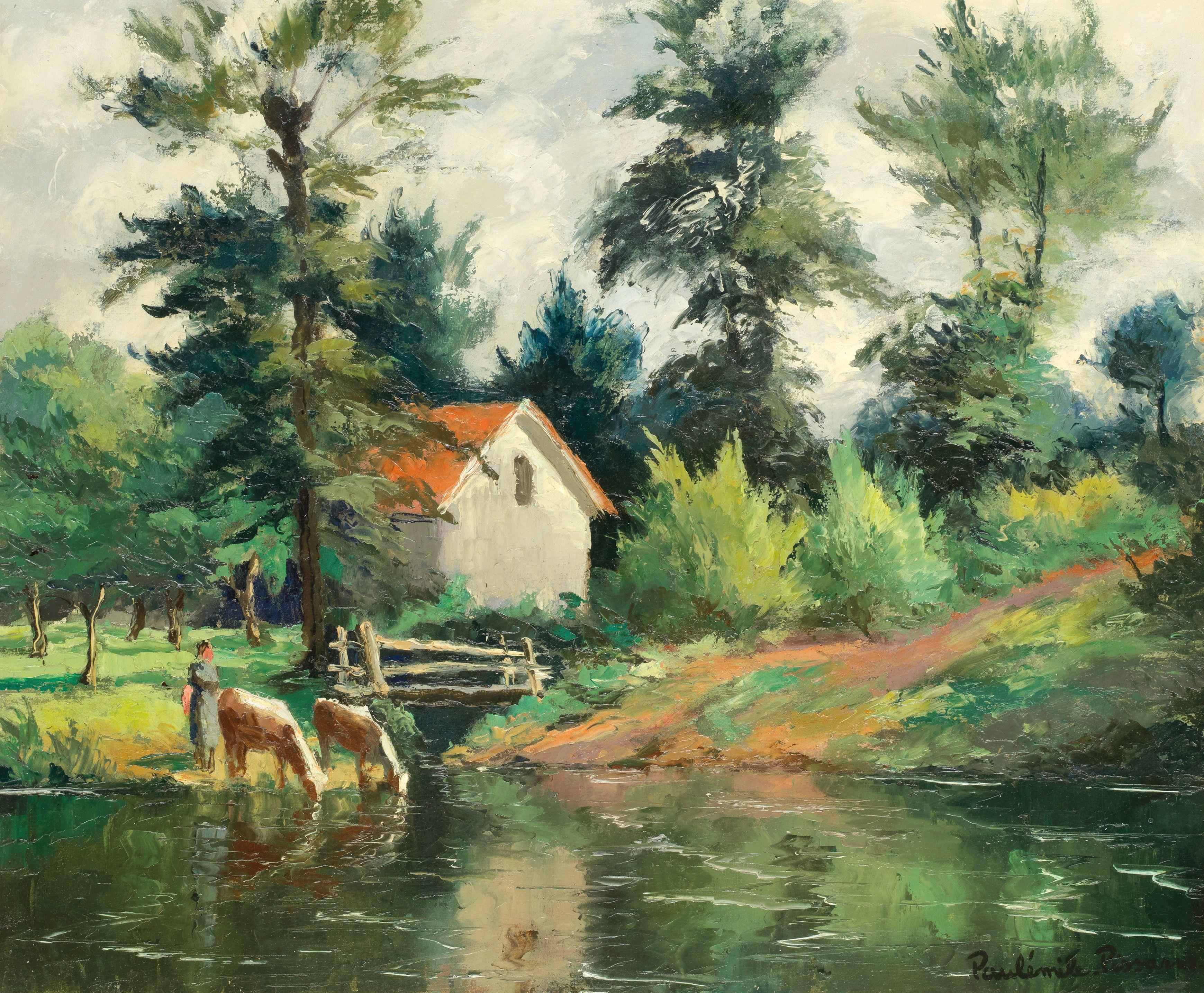 Paul Émile Pissarro - Landscape With Cattle Watering