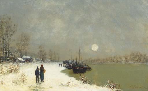 Paul Emmanuel Péraire - Figures Along A Riverside In Winter