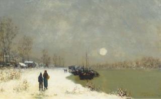 Paul Emmanuel Péraire - Figures Along A Riverside In Winter