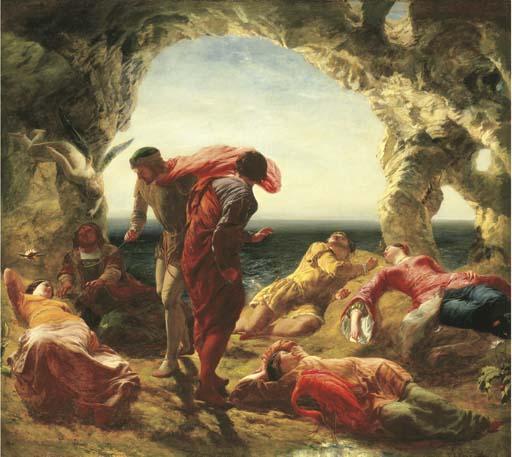 Paul Falconer Poole, R.A. - \'The Conspiracy of Sebastian and Antonio\', central panel of a triptych