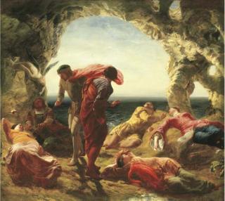 Paul Falconer Poole, R.A. - \'The Conspiracy of Sebastian and Antonio\', central panel of a triptych