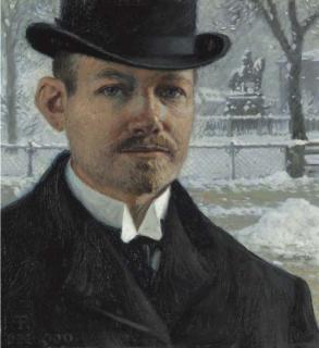 Paul Fischer - Self-Portrait, Nytorv In Winter