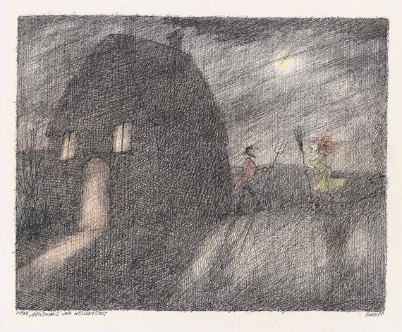 Paul Flora - Hexe, Hexenhaus und Höllenfürst