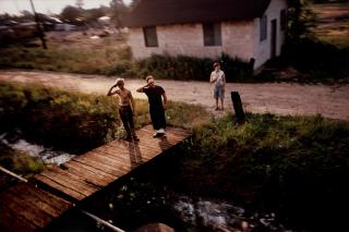 Paul Fusco - Untitled (Two Men on Bridge) from \'RFK Funeral Train\'