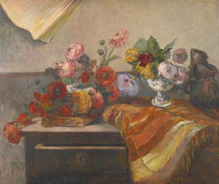 Paul Gauguin - Bouquets Et Céramique Sur Une Commode