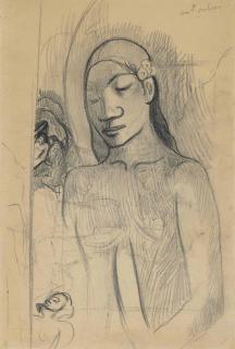 Paul Gauguin - Figure tahitienne (recto); Etudes de félin et d\'enfant (verso)