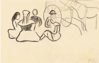Paul Gauguin - Groupe breton assis et carriole (recto); and Silhouette féminine (verso)