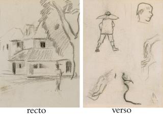 Paul Gauguin - Personnage devant une maison (recto); étude de personnages (verso)
