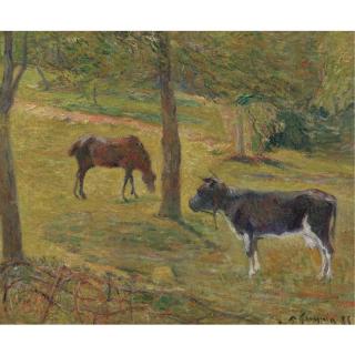 Paul Gauguin - Vache Et Cheval Dans Un Pré