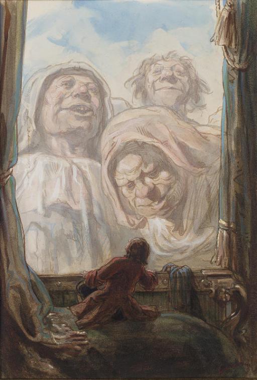 Paul Gavarni - Un gentilhomme regardant trois géants