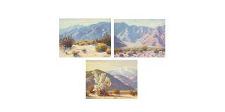Paul Grimm - Smoke Tree & San Jacinto, Desert with Mountains, and Purple Desert (a group of three) each 9 x 12 in. each unframed