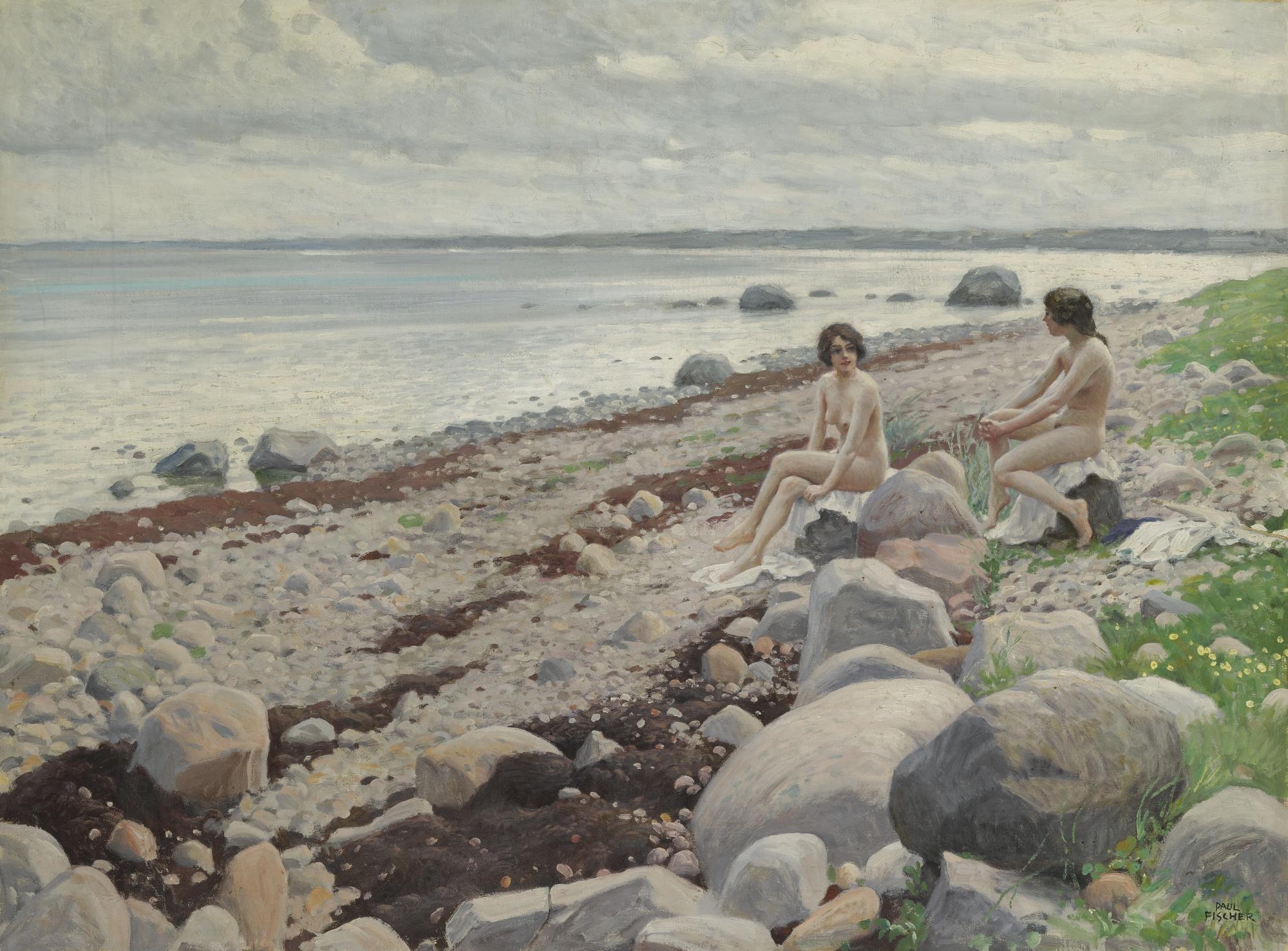 Paul Gustav Fischer - Danish bathers On A Beach