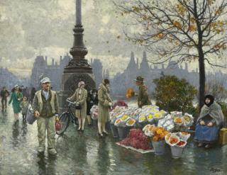 Paul Gustav Fischer - Flowersellers At Dr. Louises Bro (Queen Louise\'S Bridge) In Copenhagen