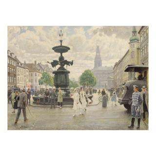 Paul Gustav Fischer - The Bustling Amager Square, Cophenhagen